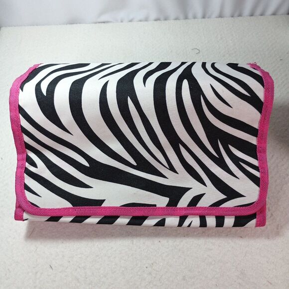 Women’s Hanging Toiletry Travel Bag Zebra Stripe Pink Interior Organizer - Picture 12 of 16
